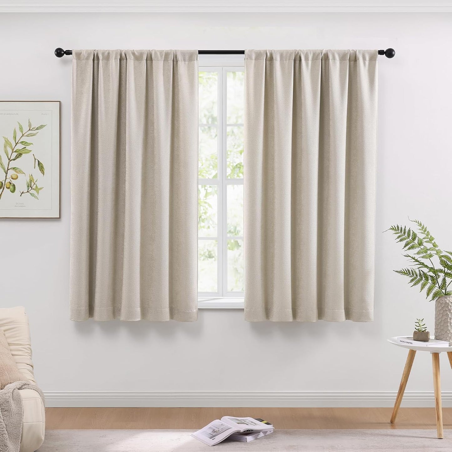 WRENSONGE Beige Blackout Curtains - 63 Inch Long for Total Room Darkening
