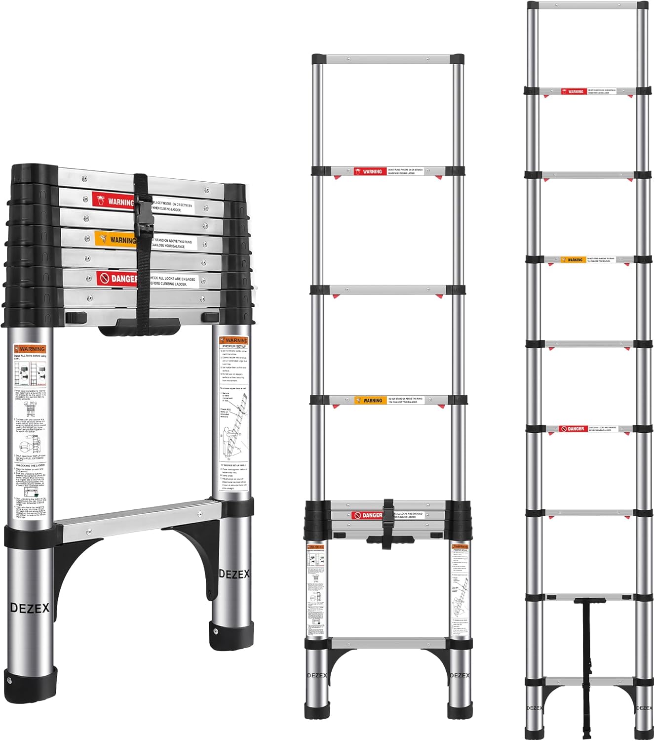 Telescoping Ladders 8.5 FT - One-Button Retraction for Safety