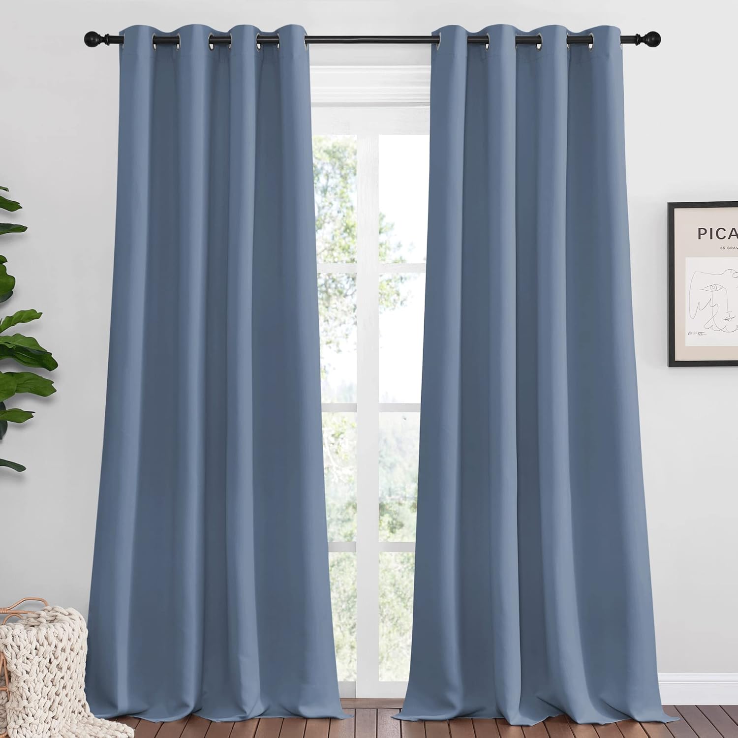 NICETOWN Stone Blue Room Darkening Curtain Panels for Privacy