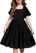 Girls Summer Smocked Boho Midi Dress with Pockets - Flowy Ruffle Style