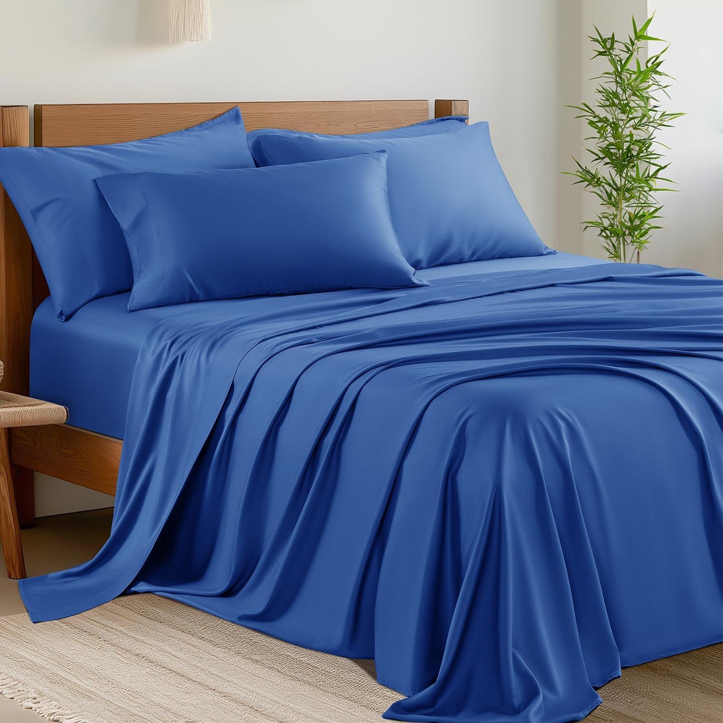 Cooling King Sheet Set with Rayon Derived from Bamboo - Navy Blue