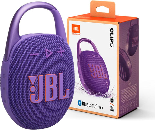 JBL Clip 5 - Portable Waterproof Speaker, Punchy Bass, 12-Hour Playtime (Purple)