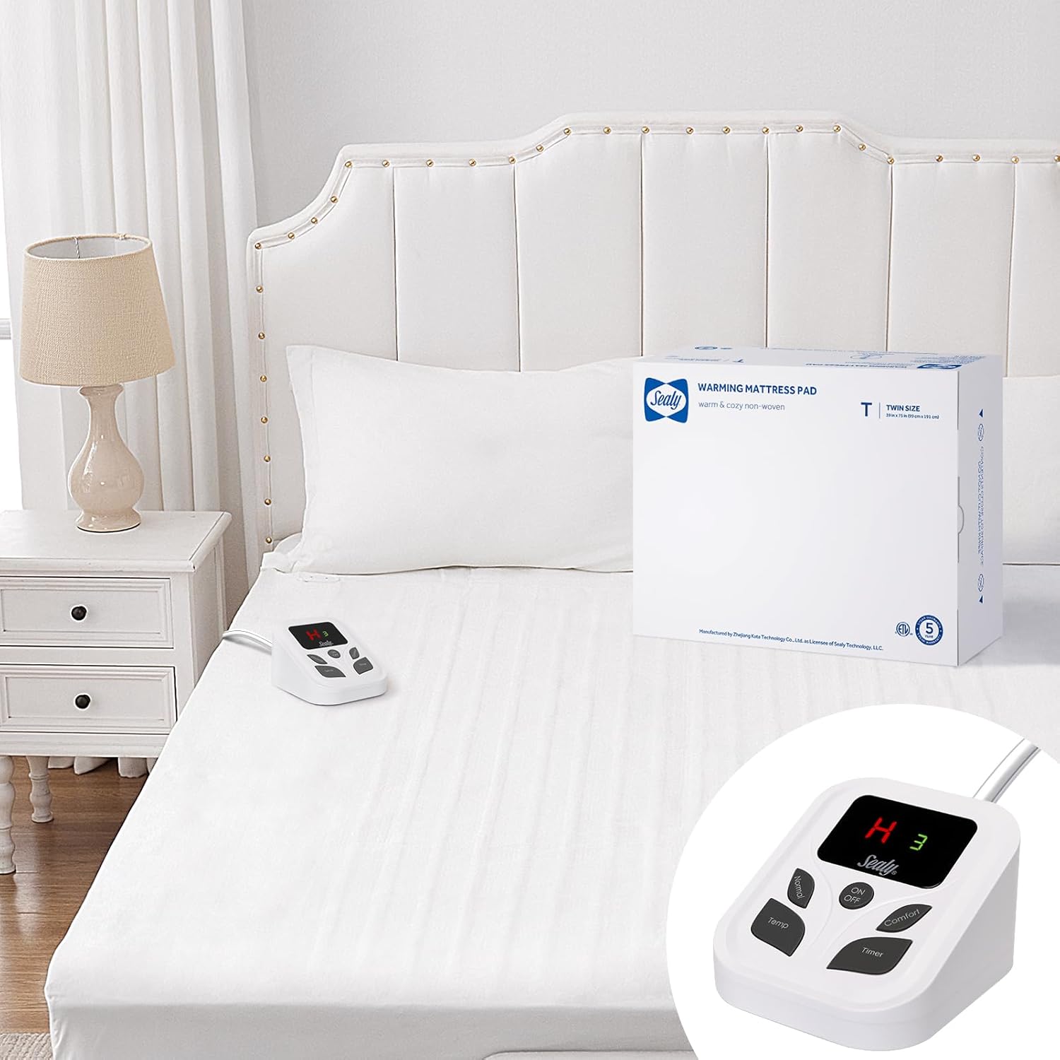 Sealy Heated Mattress Pad Twin Size with 10 Settings for Comfort
