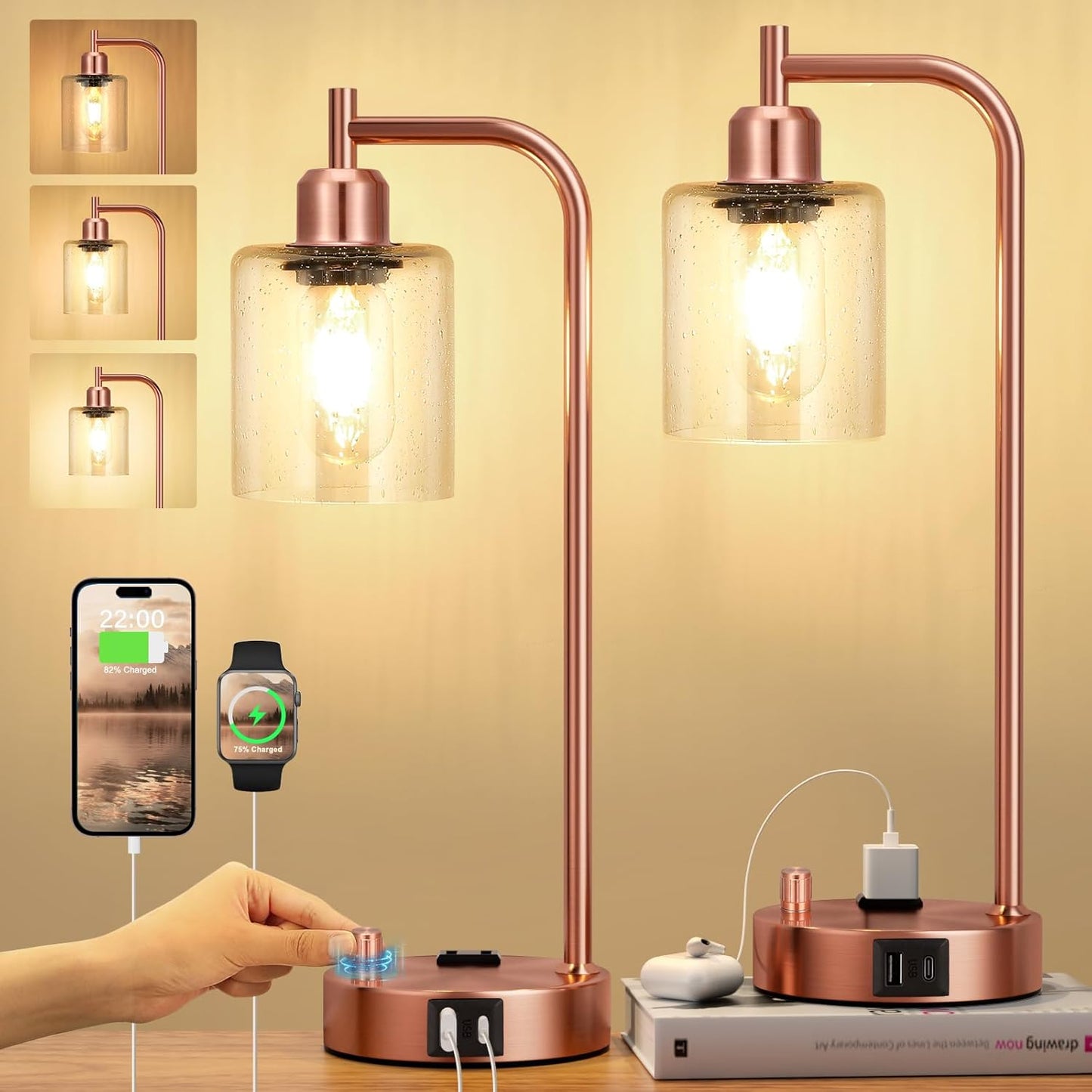 Innqoo Industrial Table Lamps Set of 2 with Dimmable Features
