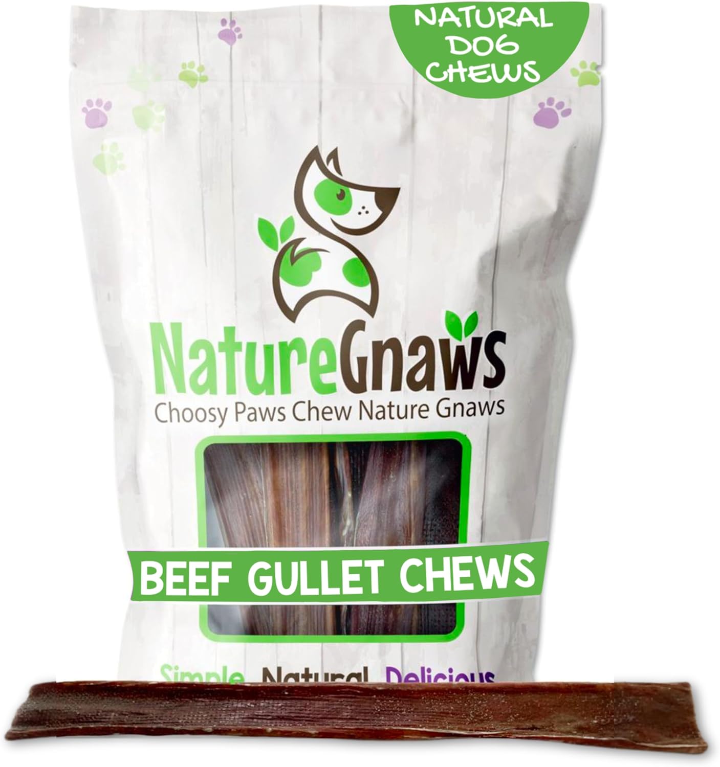 Nature Gnaws Beef Gullet Chews for Large Dogs - Rawhide Free