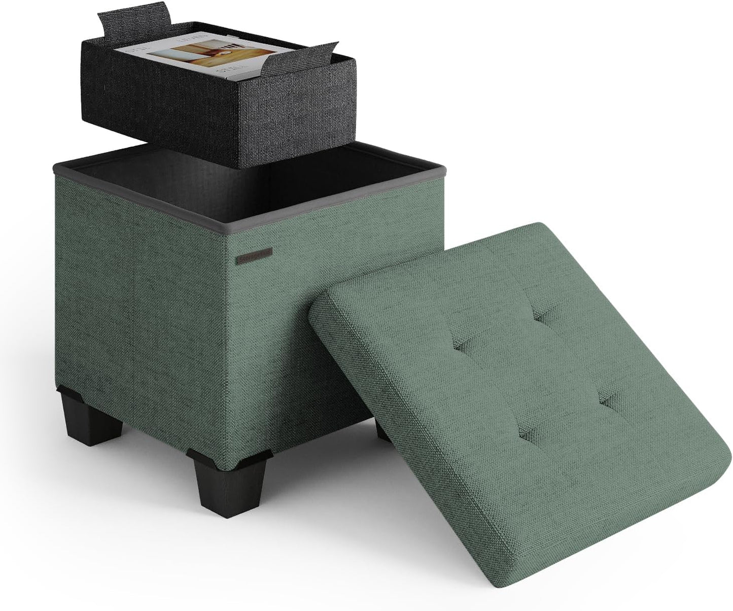 Storage Ottoman Cube with Removable Bin for Living Room Use