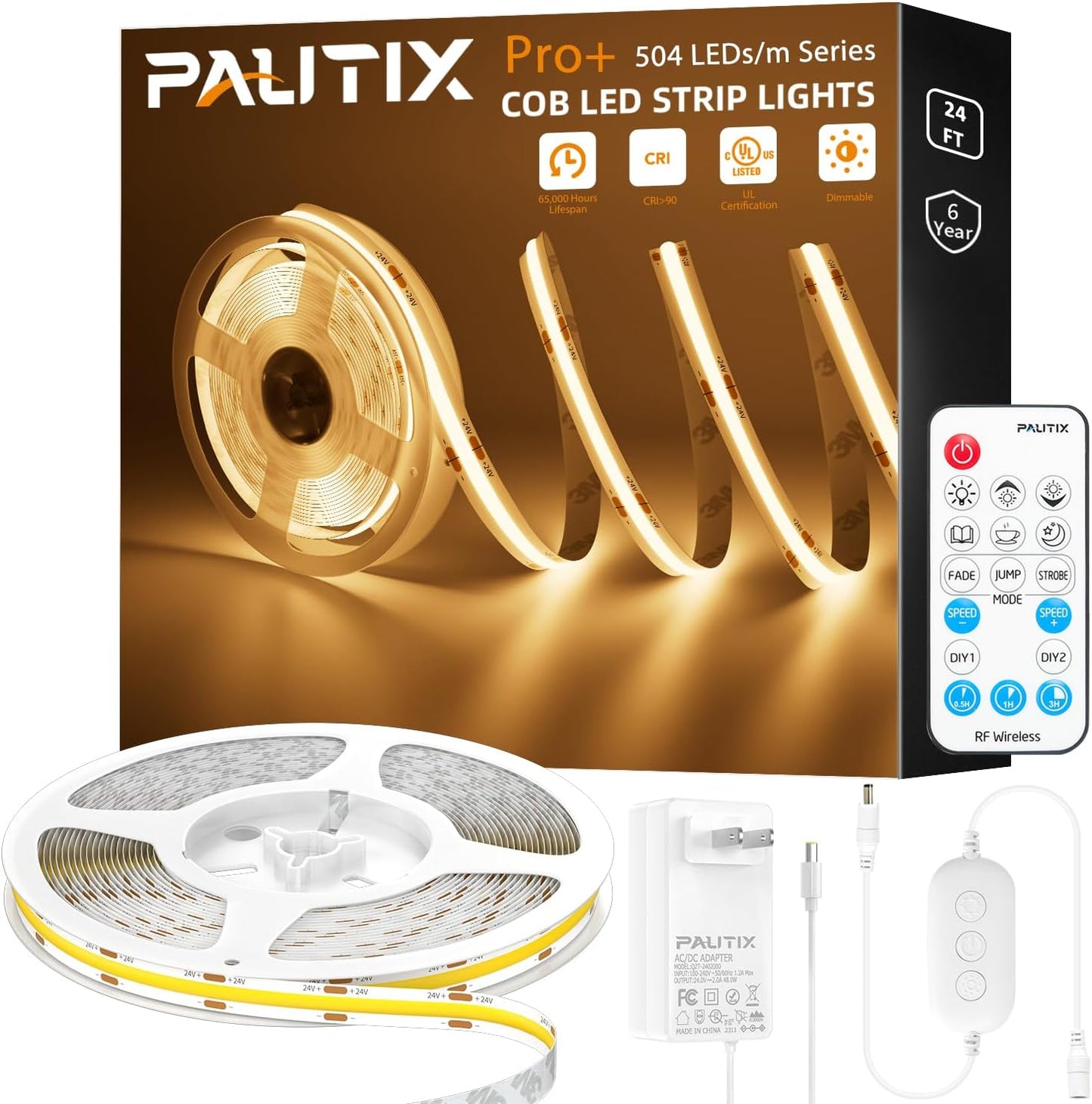 PAUTIX COB LED Strip Light 2700K - Dimmable 24ft Warm White