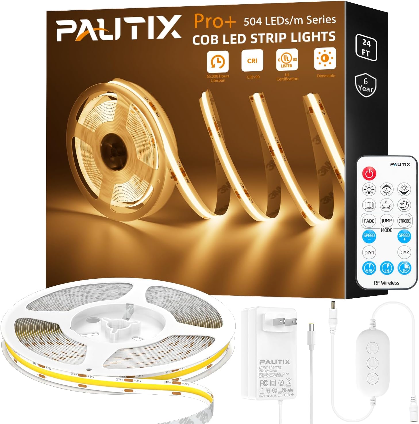 PAUTIX COB LED Strip Light 2700K - Dimmable 24ft Warm White