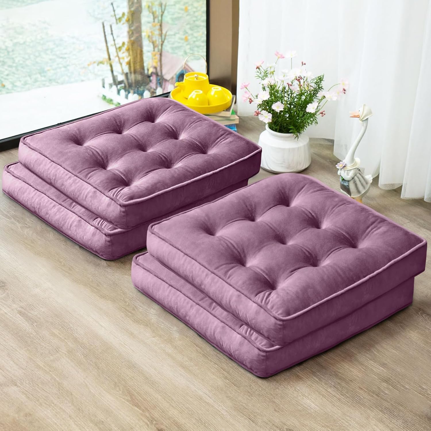 Memory Foam Floor Pillow Set of 4 for Meditation and Yoga