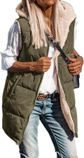 Long Puffer Vest Women Reversible Sherpa Hooded Vest - Warm
