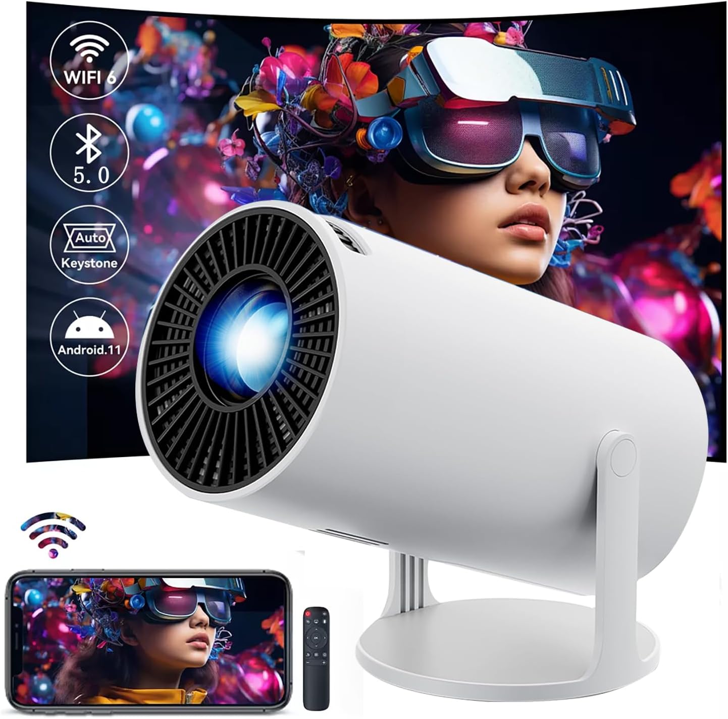 Amovfilm HY300 Mini Projector: 4K Support, WIFI6, Bluetooth