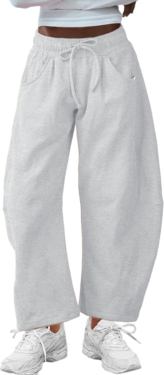 Hongsui Women's Barrel Leg Pants with Elasticated Waistband
