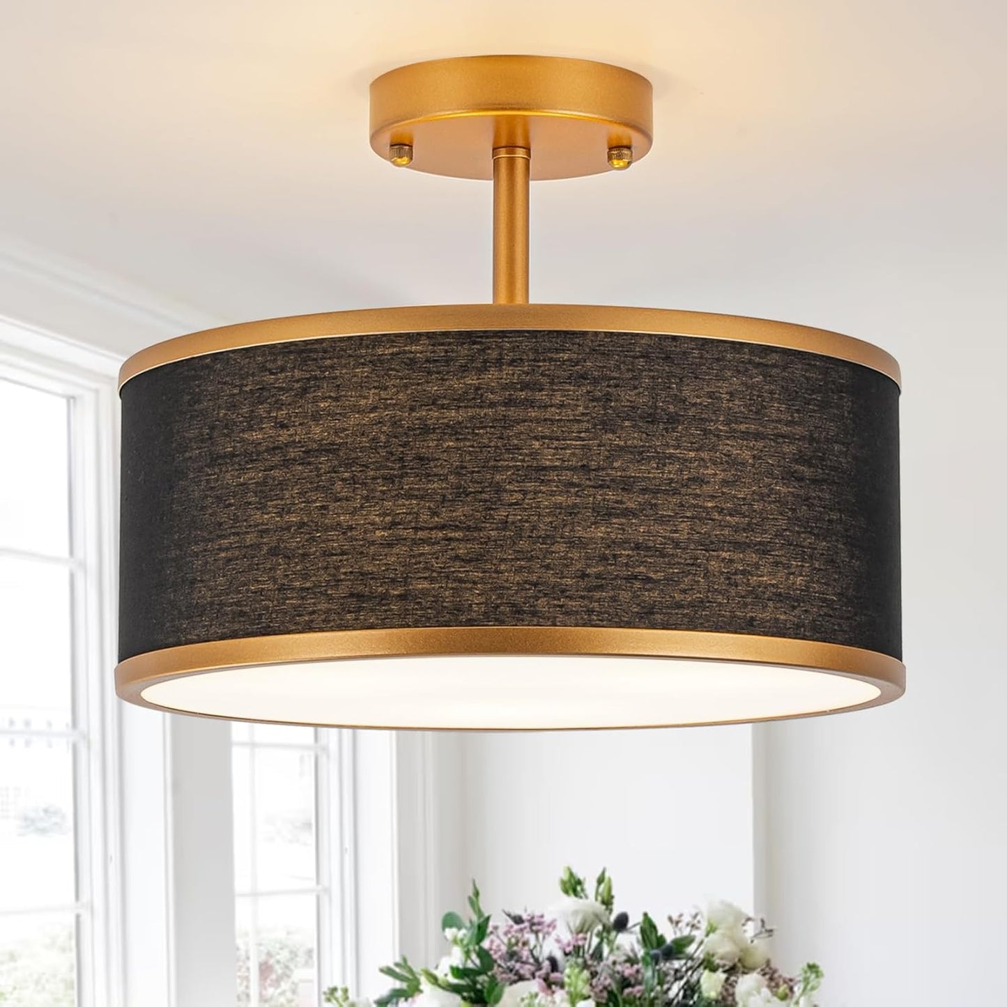 Bargeni Semi Flush Mount Ceiling Light with Gold and Black Shade