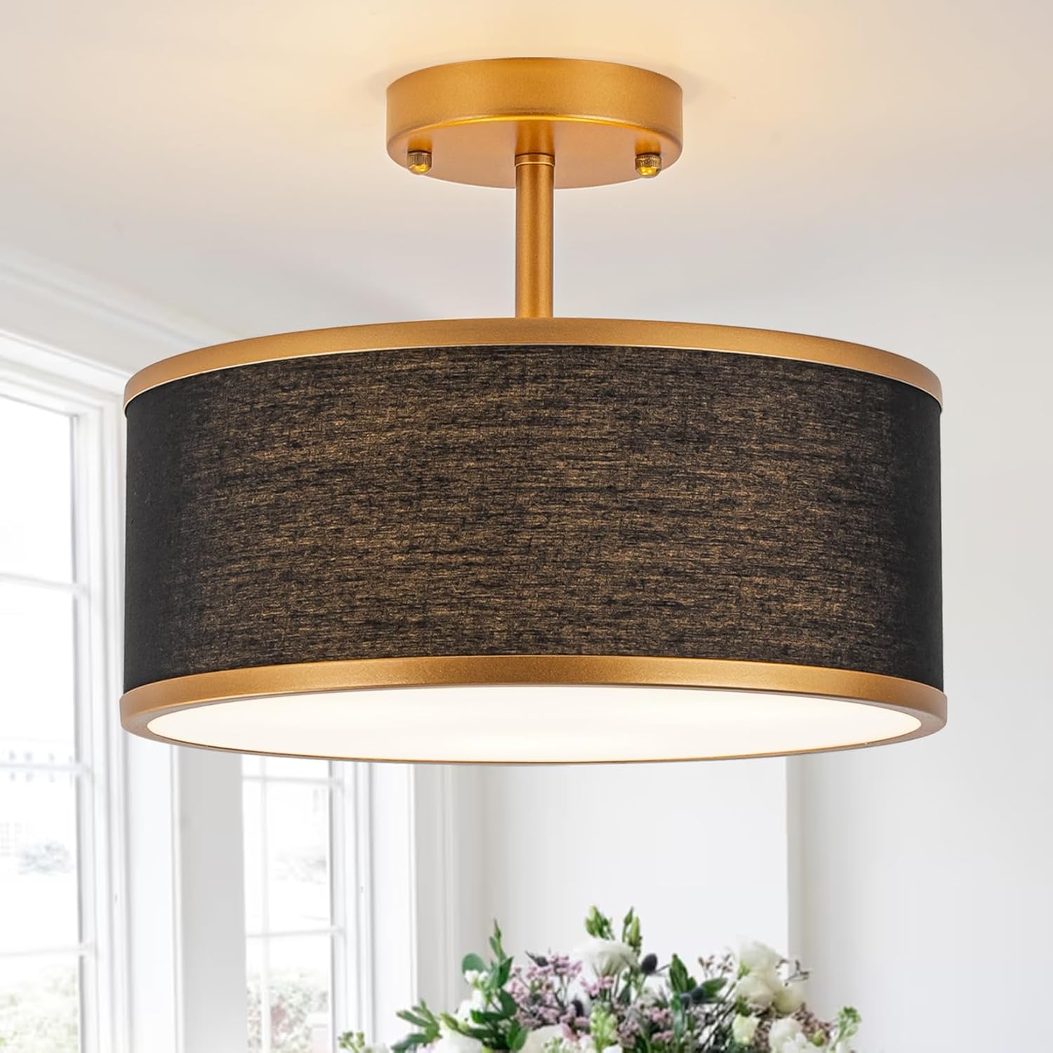 Bargeni Semi Flush Mount Ceiling Light with Gold and Black Shade