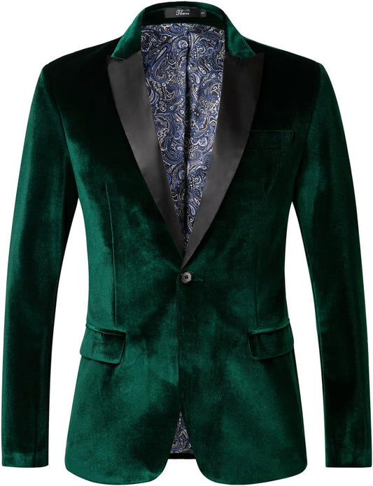 THWEI Mens Velvet Blazer Slim Fit Tuxedo for Weddings and More
