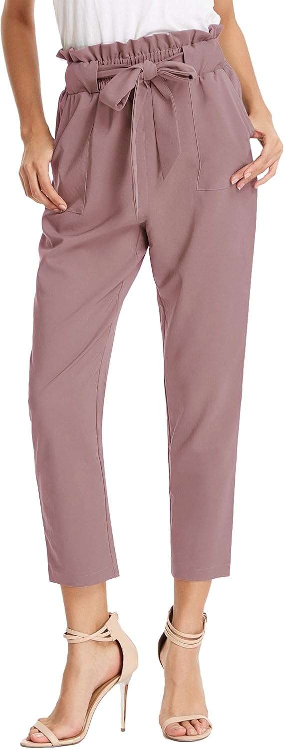 High Waisted Cropped Paper Bag Pants for Stylish Women