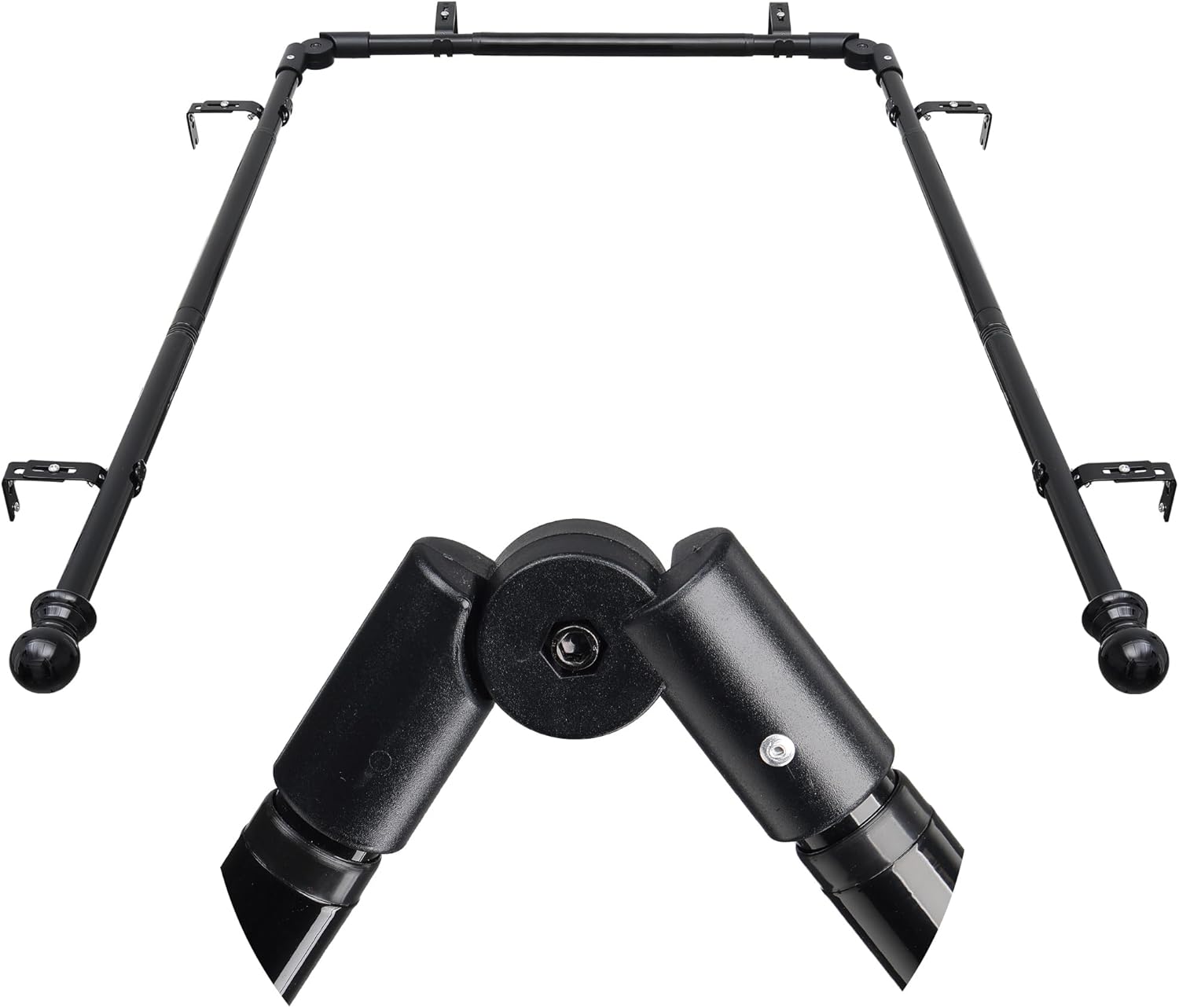 Adjustable U-Shaped Bay Window Rod - Heavy Duty Black