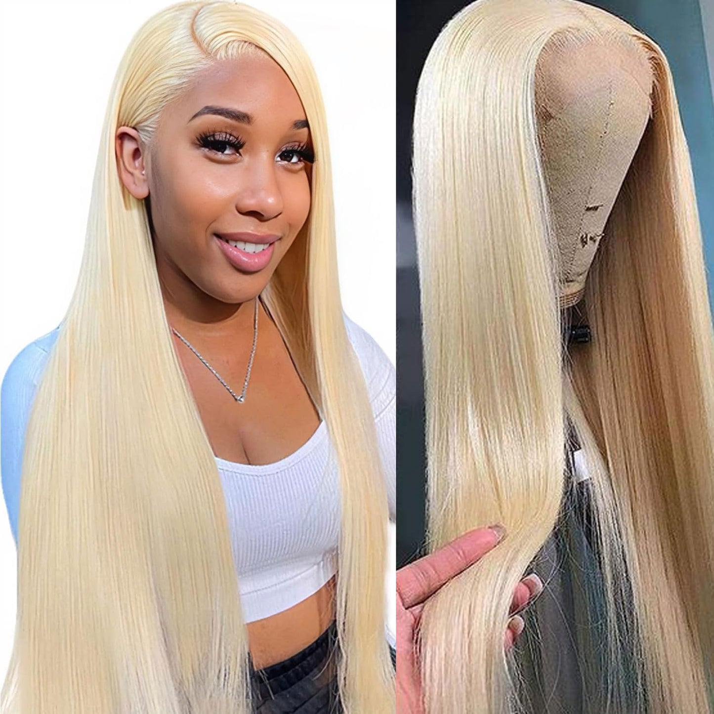 613 Lace Front Wig Human Hair by LETMIEO - 34 Inch Blonde