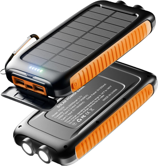20000mAh Solar Power Bank - Fast Charging, Ultra Bright Flashlight, Solar Panel - Luvknit