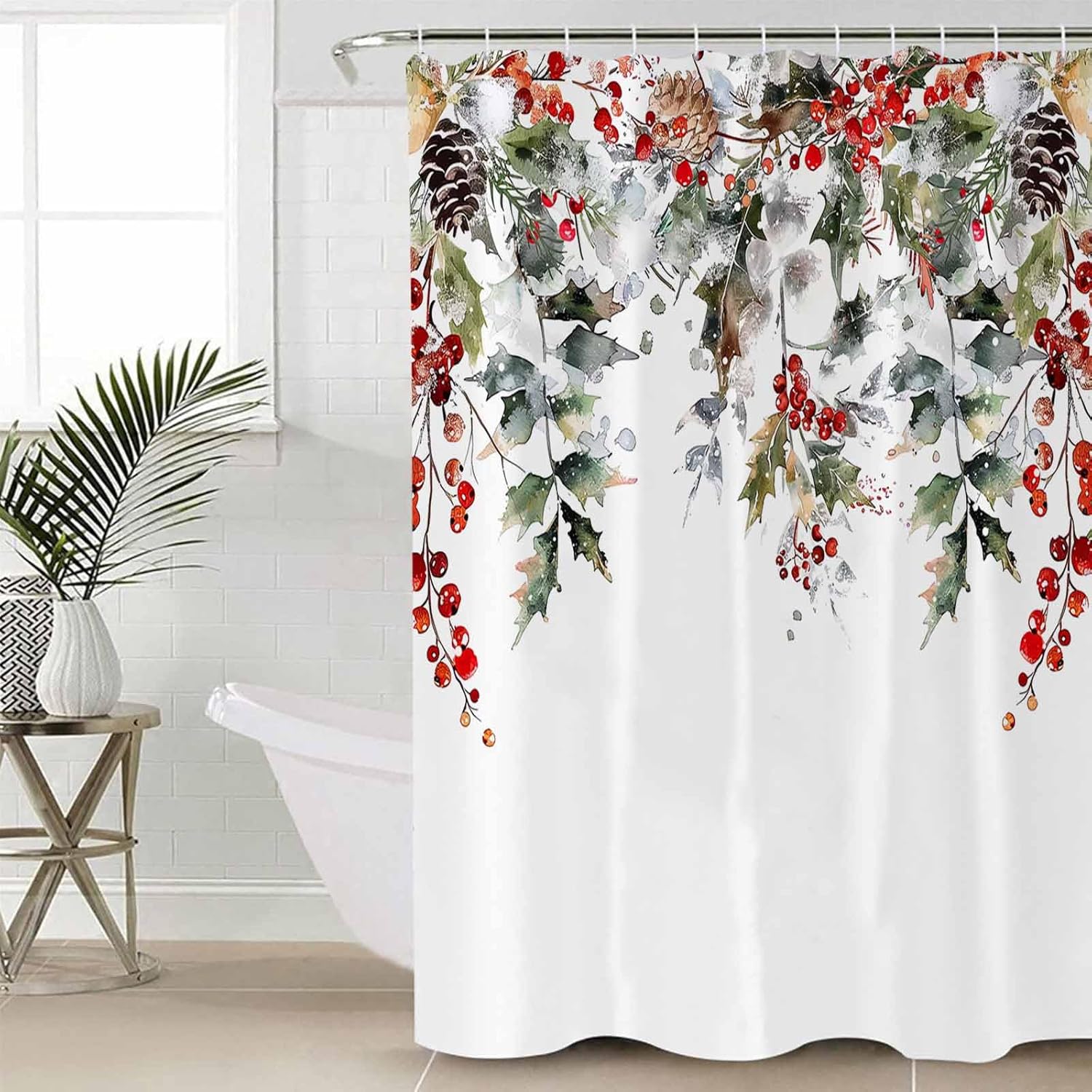 Xmas Tree Botanical Shower Curtain Set - Waterproof Festive Charm | Huotupsine