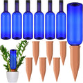 12 Pack Plant Watering Devices - Terracotta Spikes with Blue Bottles