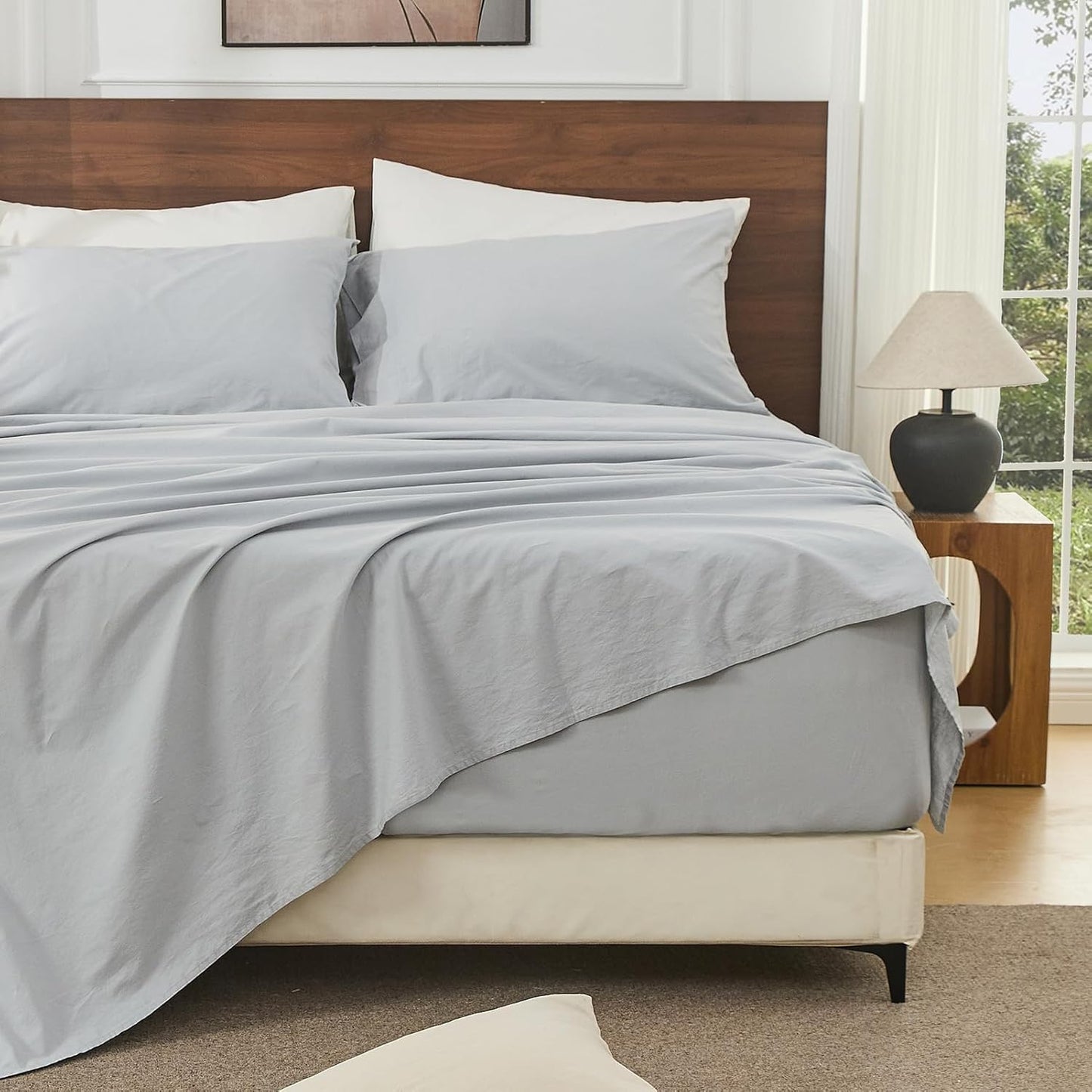 Bedlifes 100% French Linen Sheets Queen Size for Deep Mattresses