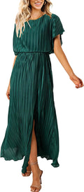 Summer Maxi Dress Women Cocktail Formal Wedding Guest - Flowy Pleated
