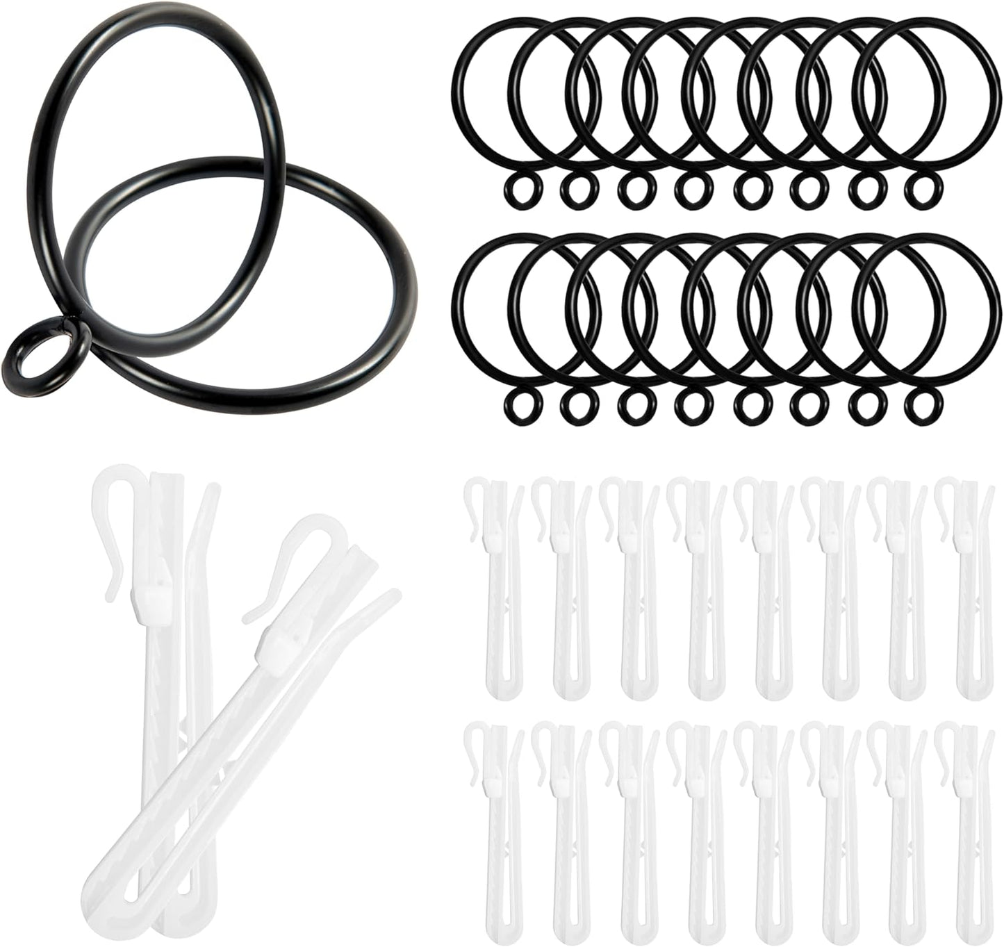 TWODRAPES Black Metal Rings & Hooks Set - Easy Pinch Pleat Curtains Installation