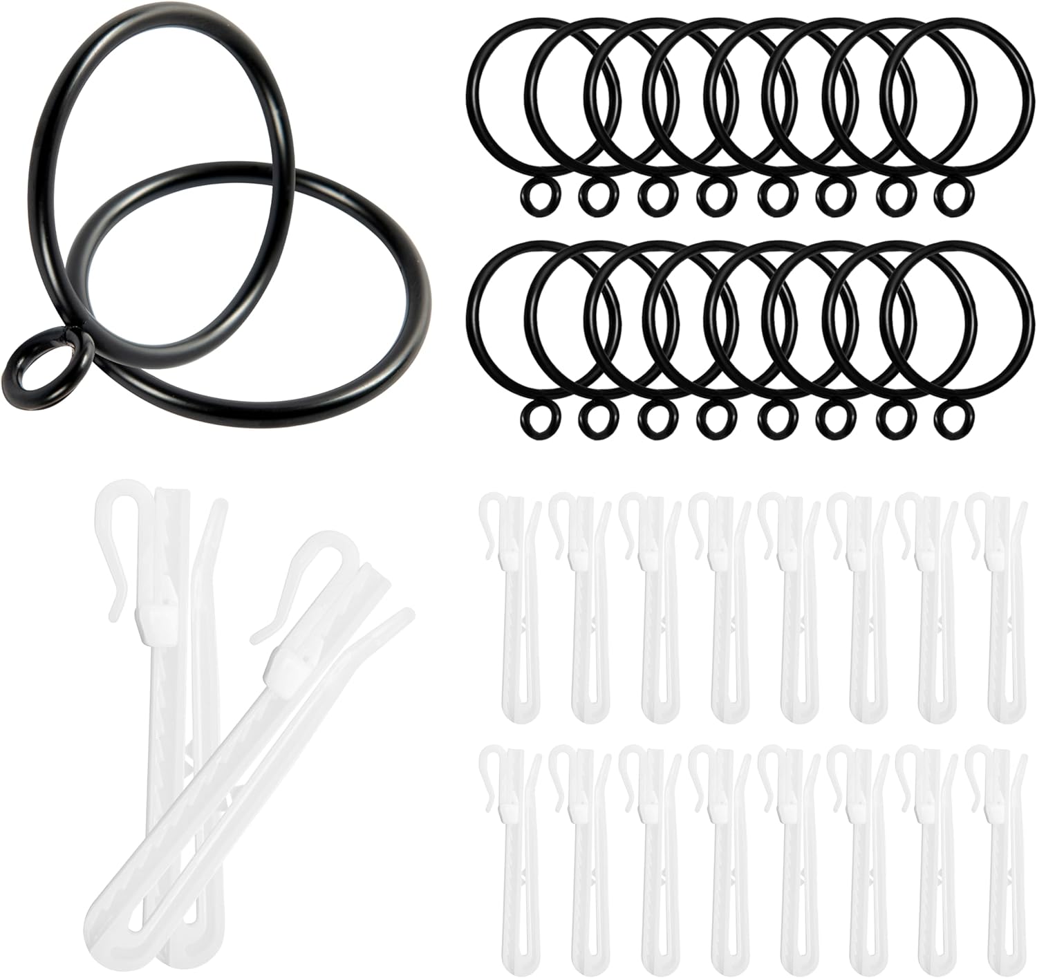 TWODRAPES Black Metal Rings & Hooks Set - Easy Pinch Pleat Curtains Installation