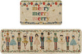 Watercolor Nutcrackers Kitchen Rugs Set of 2 - Festive, Low-Profile