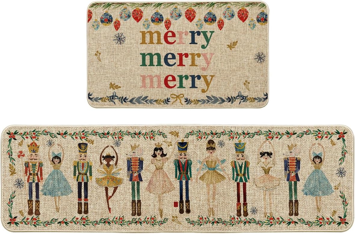 Artoid Mode Watercolor Nutcrackers Decorative Kitchen Mats Set