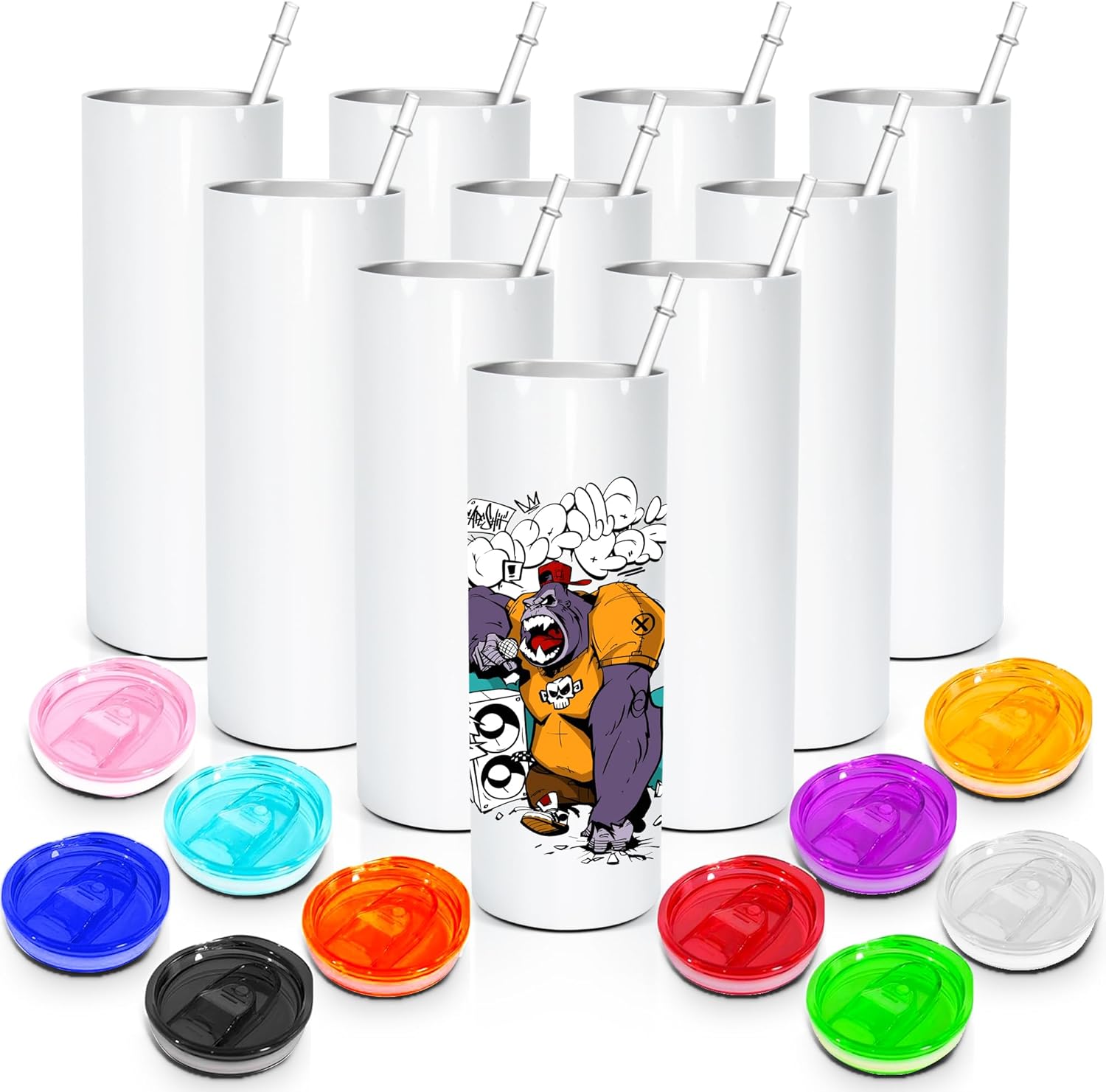 AGH 10 Pack Sublimation Tumblers with Colorful Lids 20 OZ