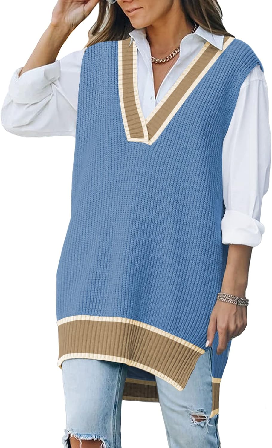 Viottiset Women's Oversized V Neck Knit Sweater Vest for Style