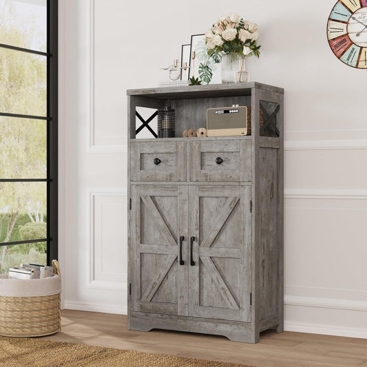 Farmhouse Storage Cabinet with Drawers and Adjustable Shelves