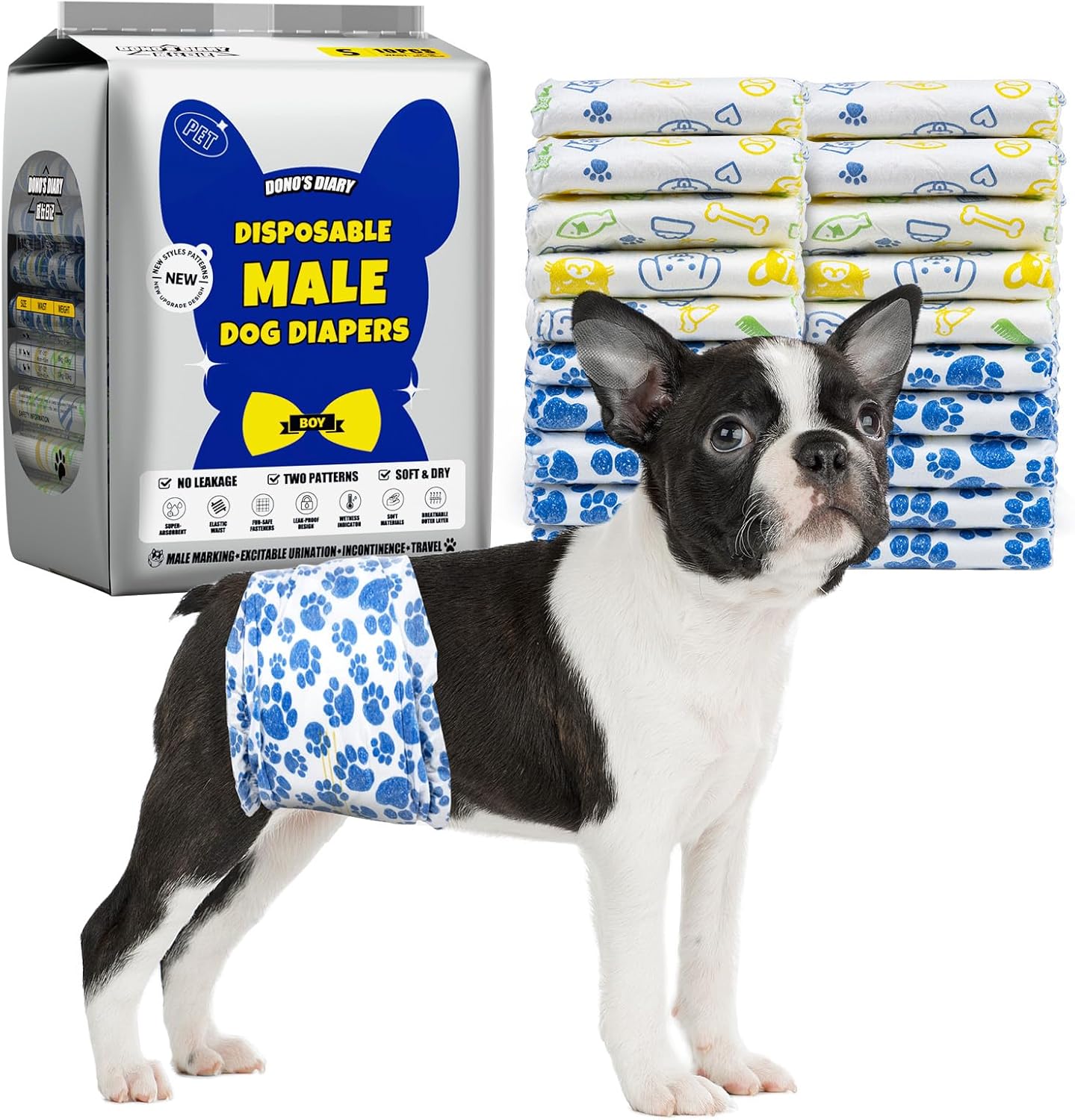 Dono Disposable Male Dog Wraps 60ct - Ultra Absorbent & Leak-Proof!