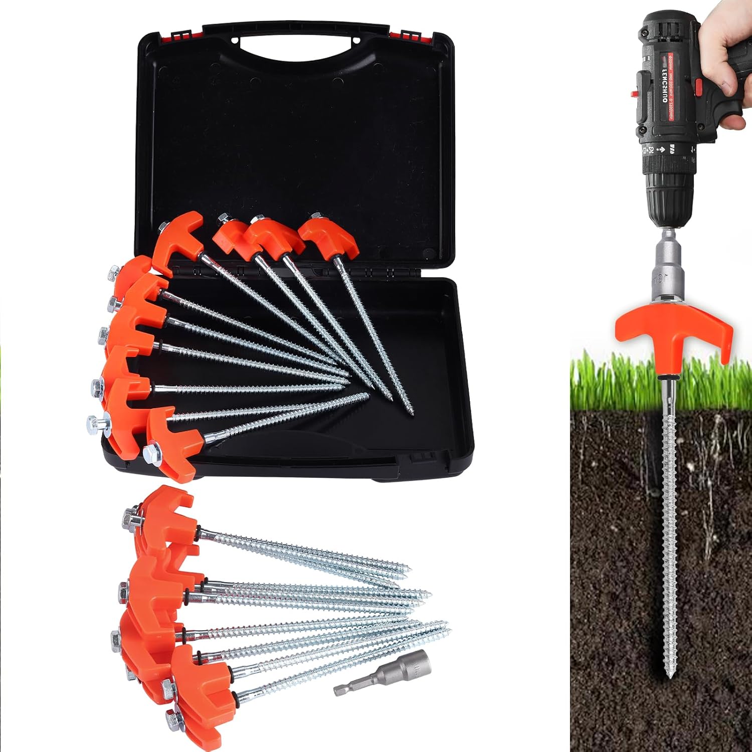 LISMODZ 20 Pack Heavy Duty Tent Stakes - Glow-in-Dark Hex Heads, Stainless Steel - Ideal for Camping!