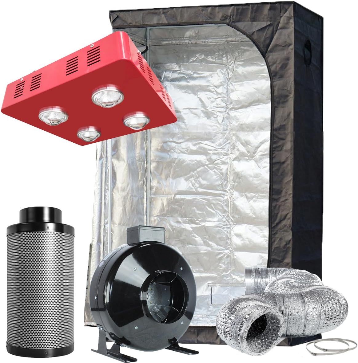 TopoLite Complete Hydroponic Grow Kit, 800W LED Light + Carbon Filter Combo