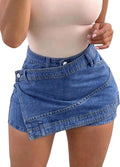 Avanova Women Denim Mini Skort High Waisted Asymmetrical - Flattering