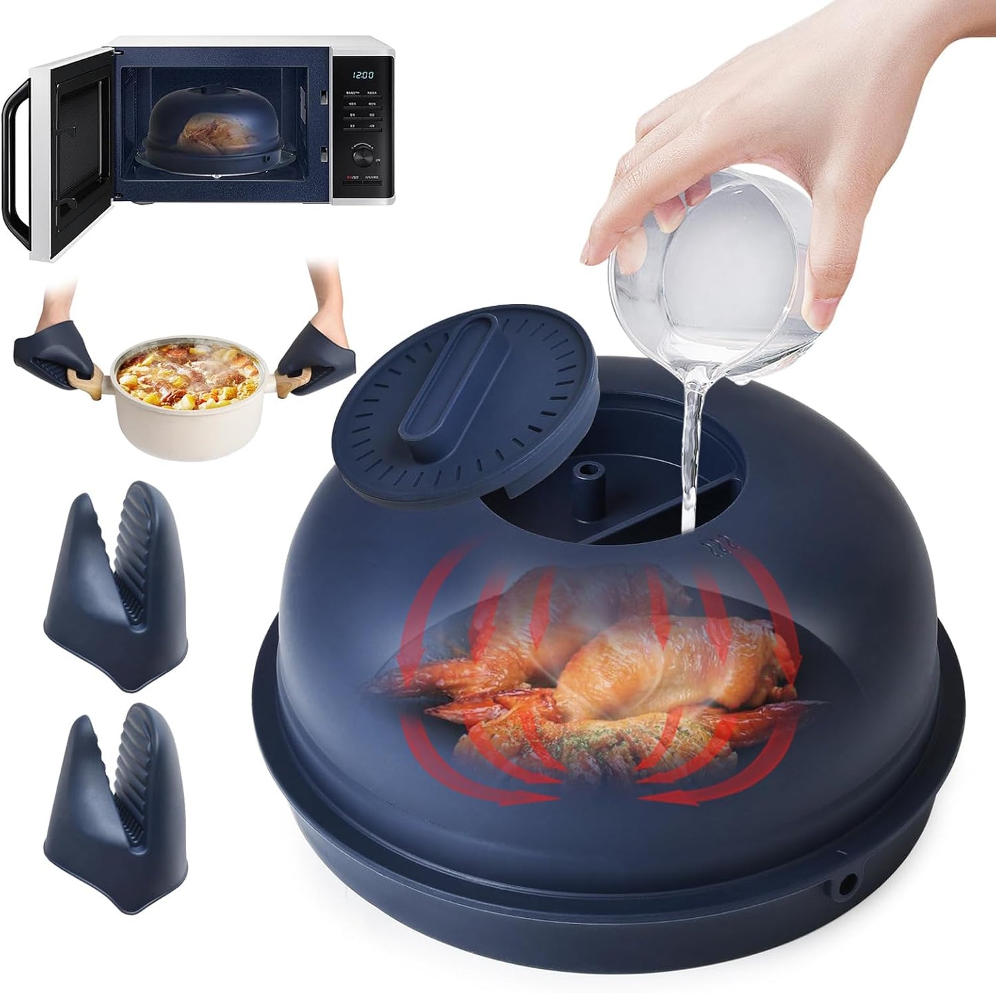 10 Foldable Silicone Splatter Cover for Mess-Free Microwave Cooking with Steam & Storage