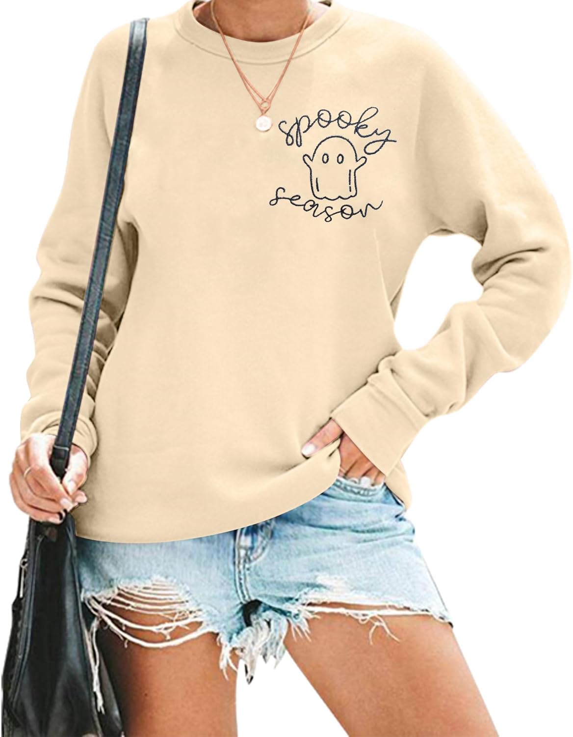 Ghost Embroidered Halloween Sweatshirt - Spooky Season Chic!