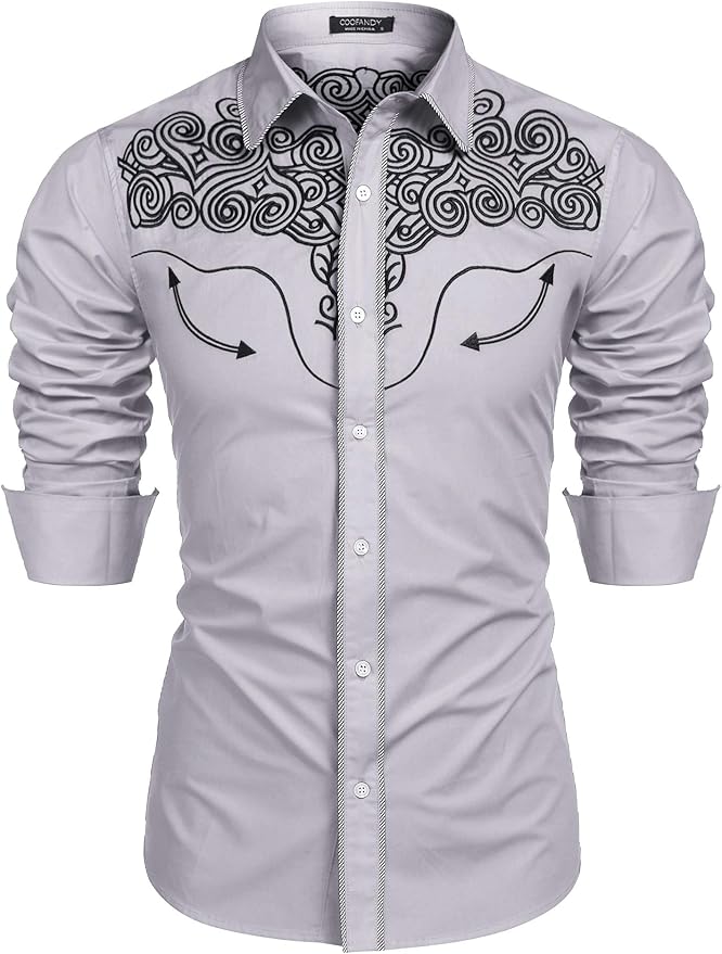 COOFANDY Men's Western Shirts Long Sleeve Slim Fit Casual Style