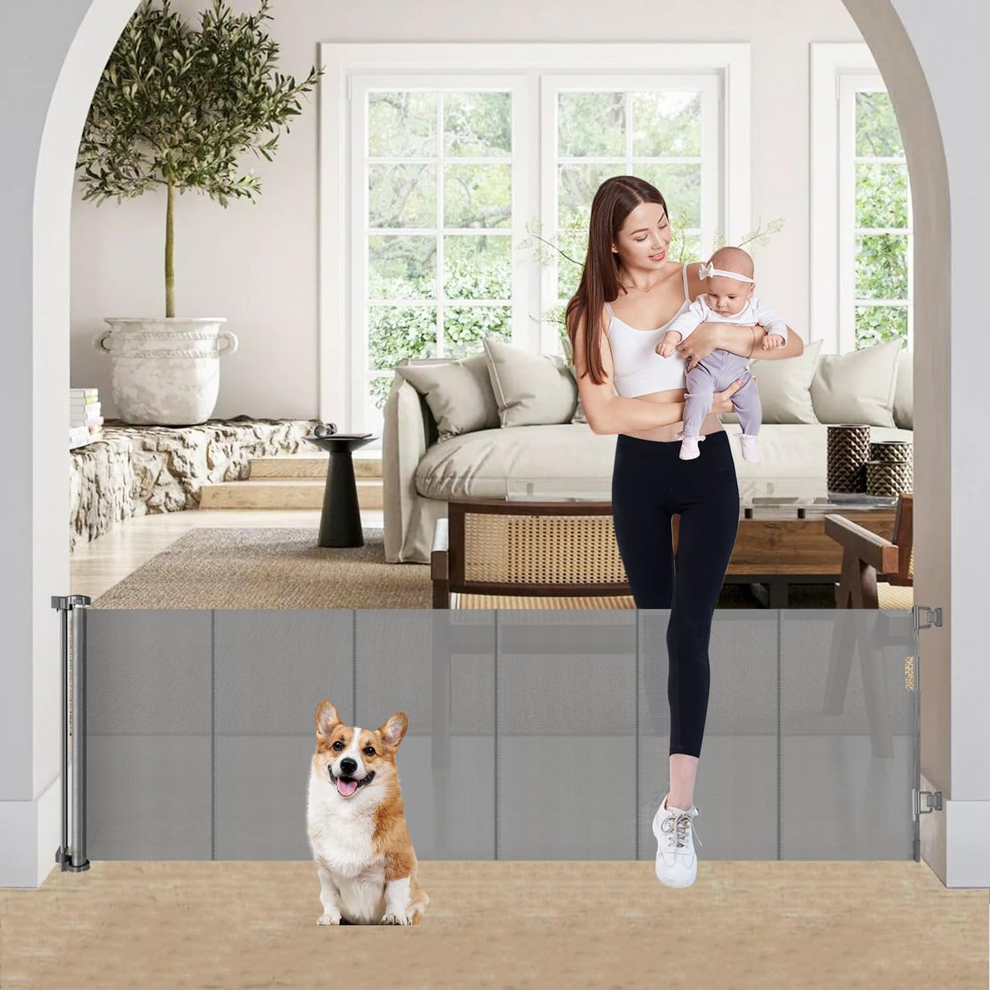 Retractable Baby Gates for Toddlers and Small Pets - Gray