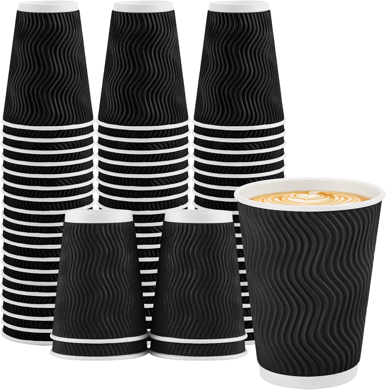 50 Pack Black Ripple Wall Coffee Cups