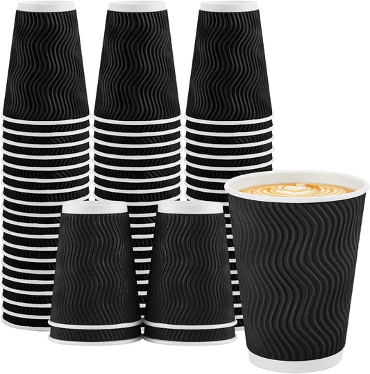 50 Pack Black Ripple Wall Coffee Cups