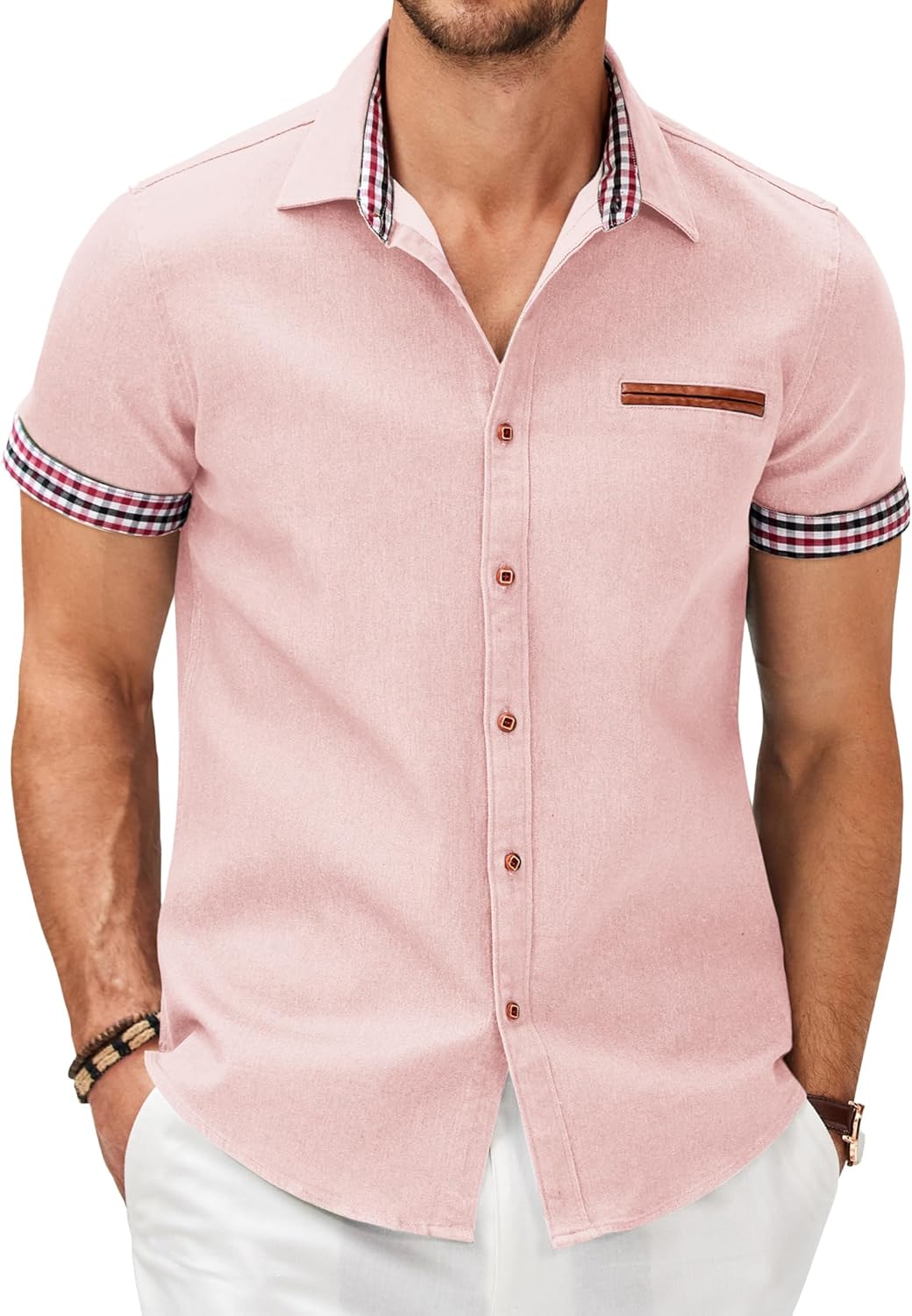 COOFANDY Men's Casual Cotton Short Sleeve Button Down Shirt