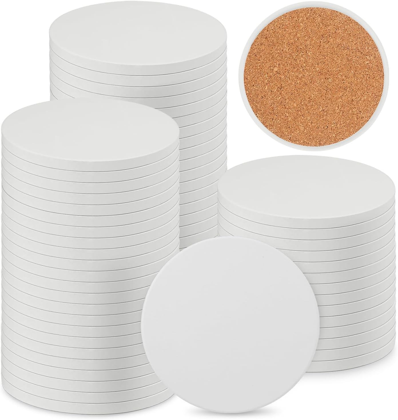 60 Pieces 4 Inch Round Blank Ceramic Coasters for DIY Crafts