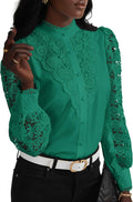 Rooscier Lace Crochet Mock Neck Long Sleeve Blouse - Elegant Fit is