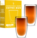 Insulated 15oz Glass Coffee Mugs Set - Heat Retention