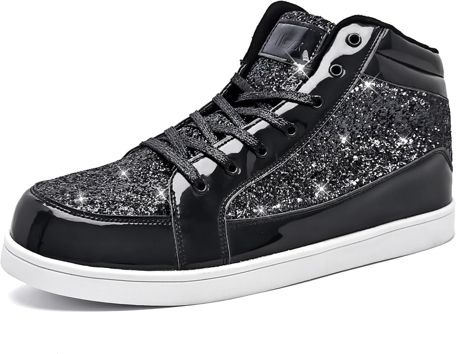 Glitter White High Top Casual Sneakers for Men - Sparkly Bling
