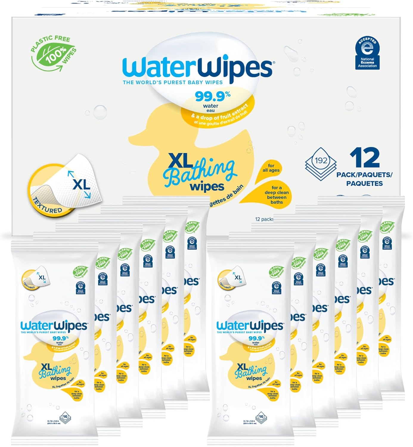 WaterWipes XL Bathing Wipes - Gentle & Pure! 192ct, 99.9% Water, Hypoallergenic